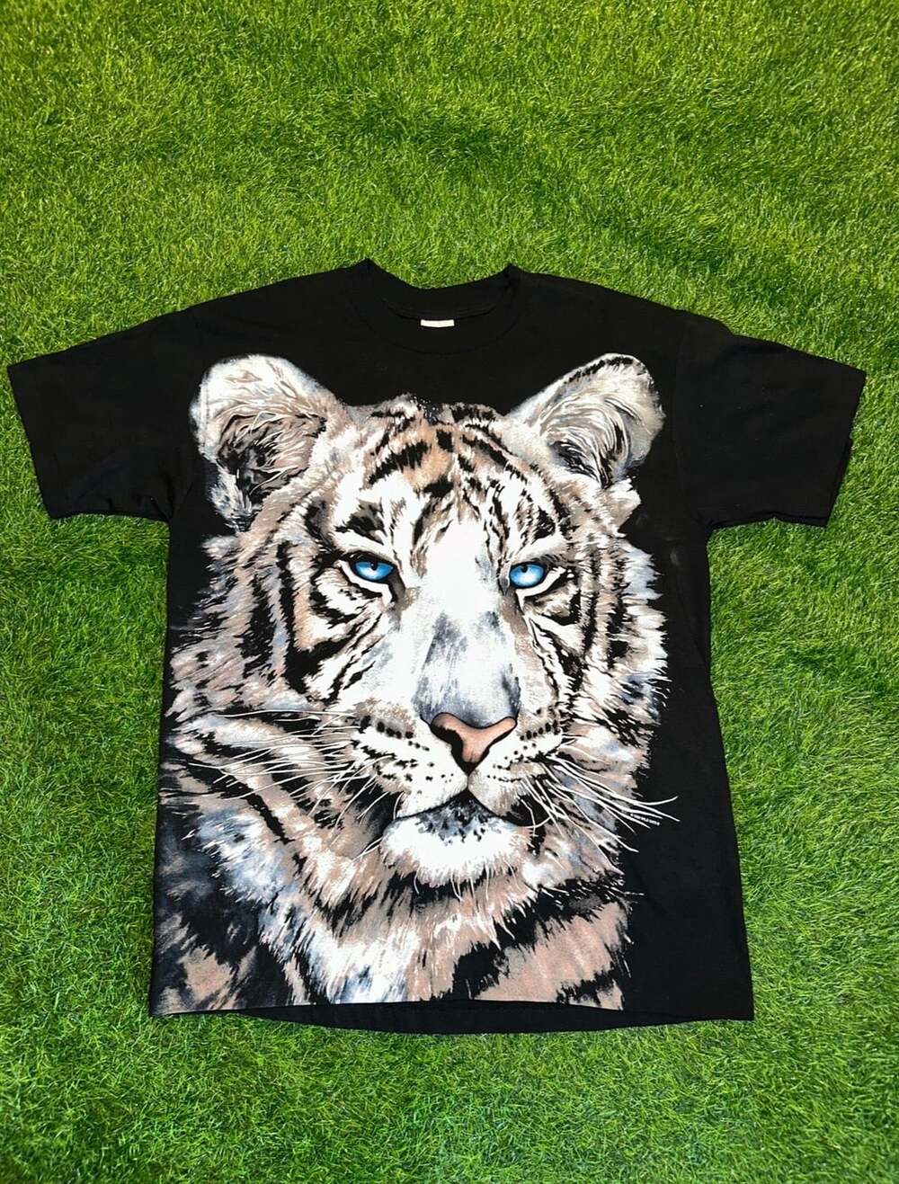 Anvil White Tiger Graphic T-Shirt Size L Vintage 90s Black